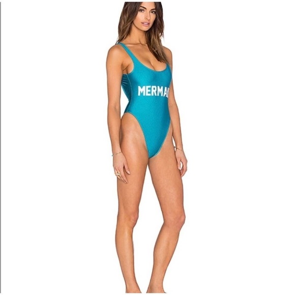 Private Party Mermaid One Piece Swimsuit Teal Blue Low Back - Picture 9 of 14